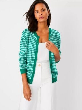 Ann Taylor Green and White Houndstooth
Cardigan Sweater Sz S